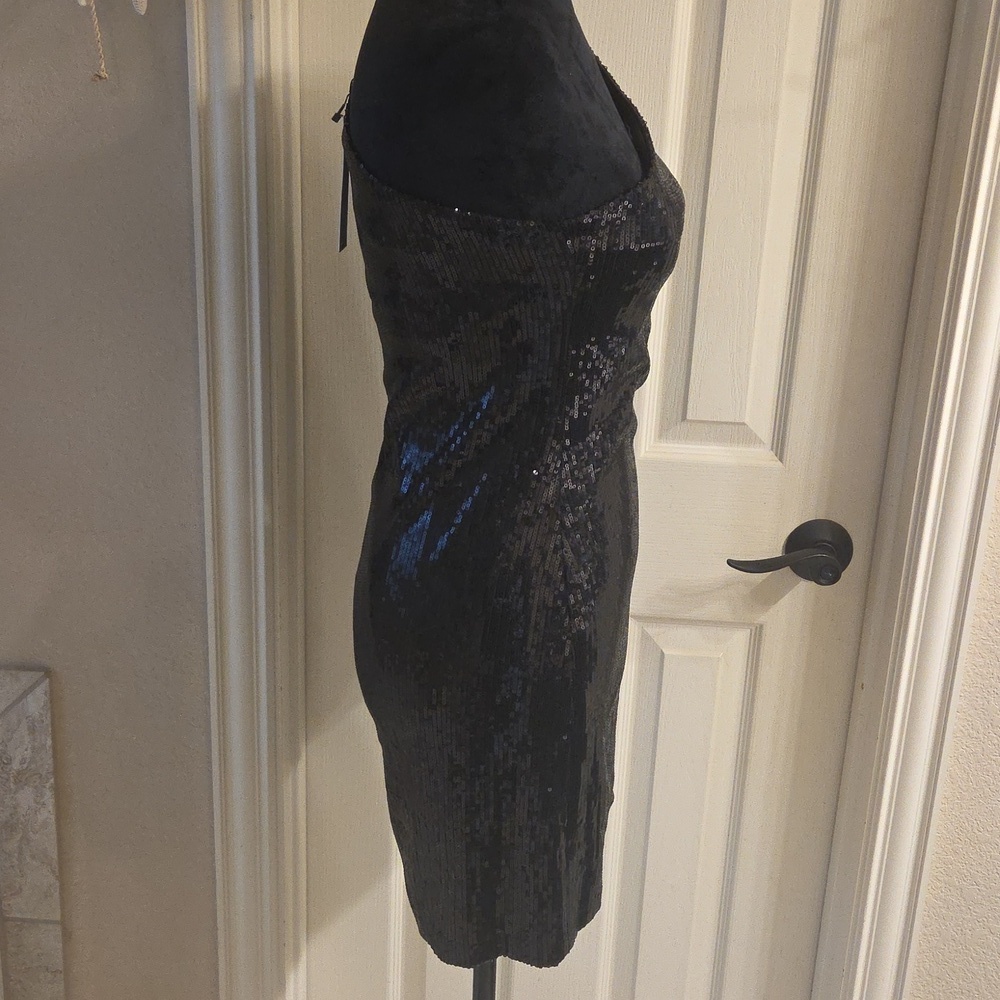 One-Shoulder Black Sequin Dress NWT - Picture 9 of 16